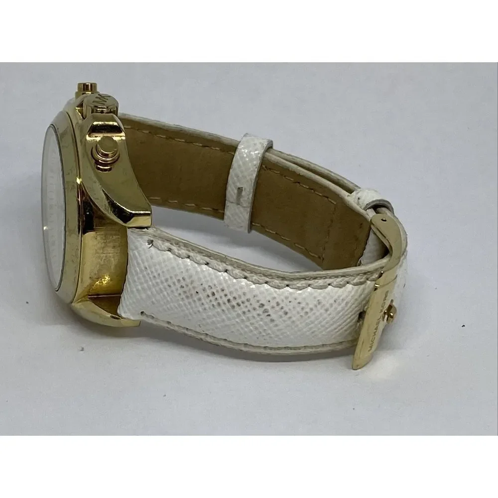 Michael Kors MK5973 Women's White Leather Analog Dial Quartz Wrist Watch XX494